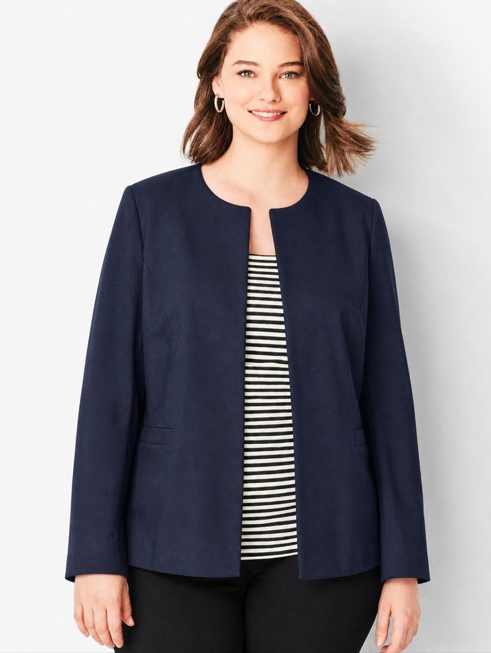Blair Navy Open Front Blazer Jacket Size 24W Career Office Minimalist